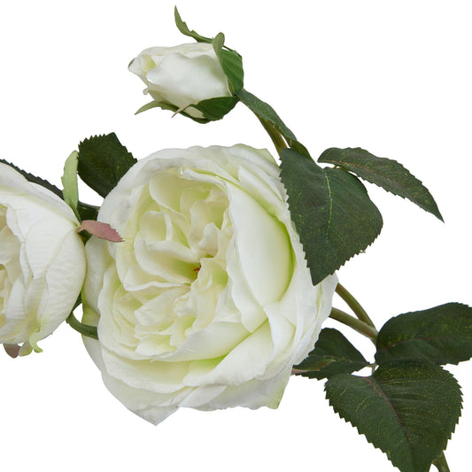 Lifelike white charity rose with delicate petals and lush green leaves, perfect for elegant home decor or gifts.