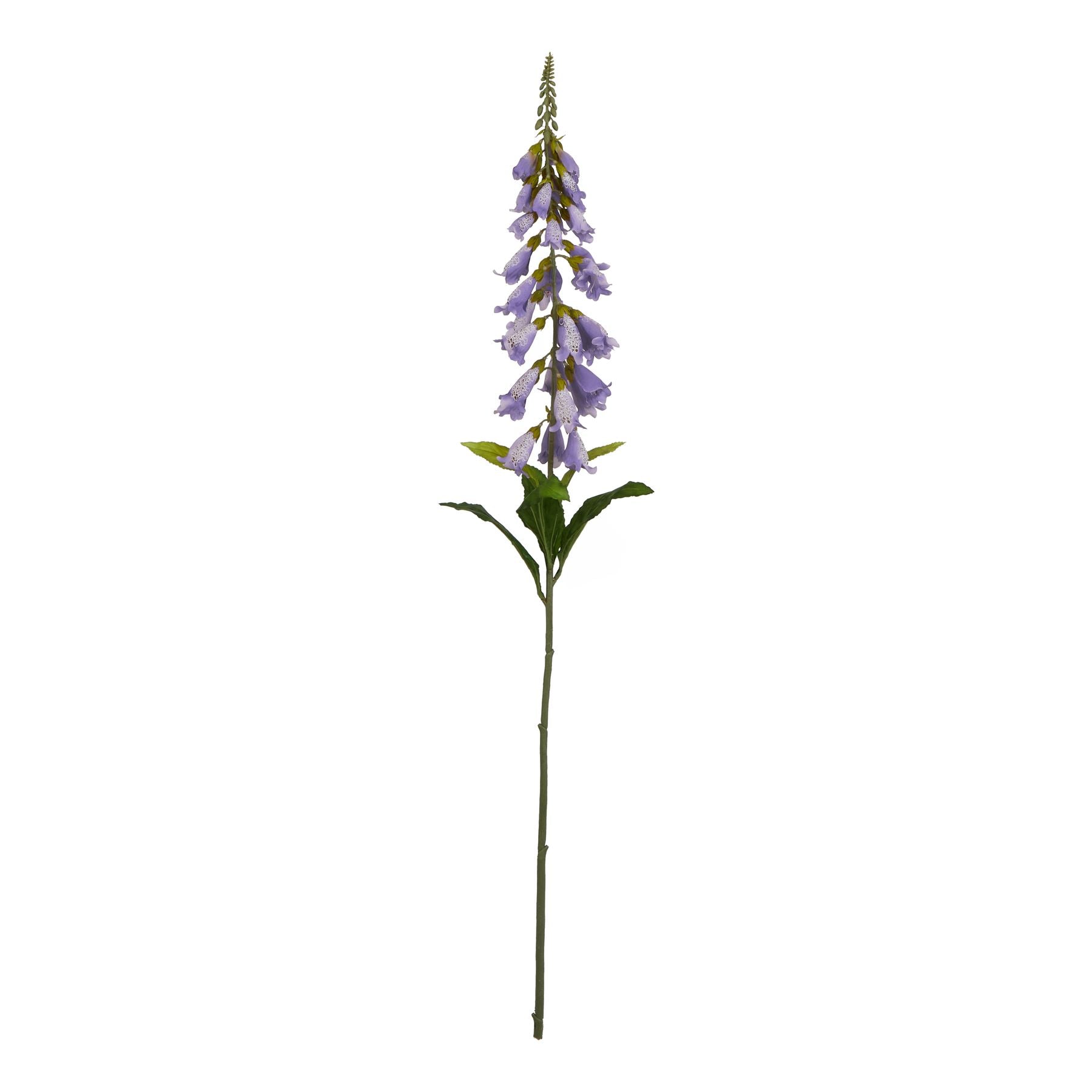 Single stem artificial mauve foxglove with delicate purple blooms and green leaves, perfect for adding elegance to any space.