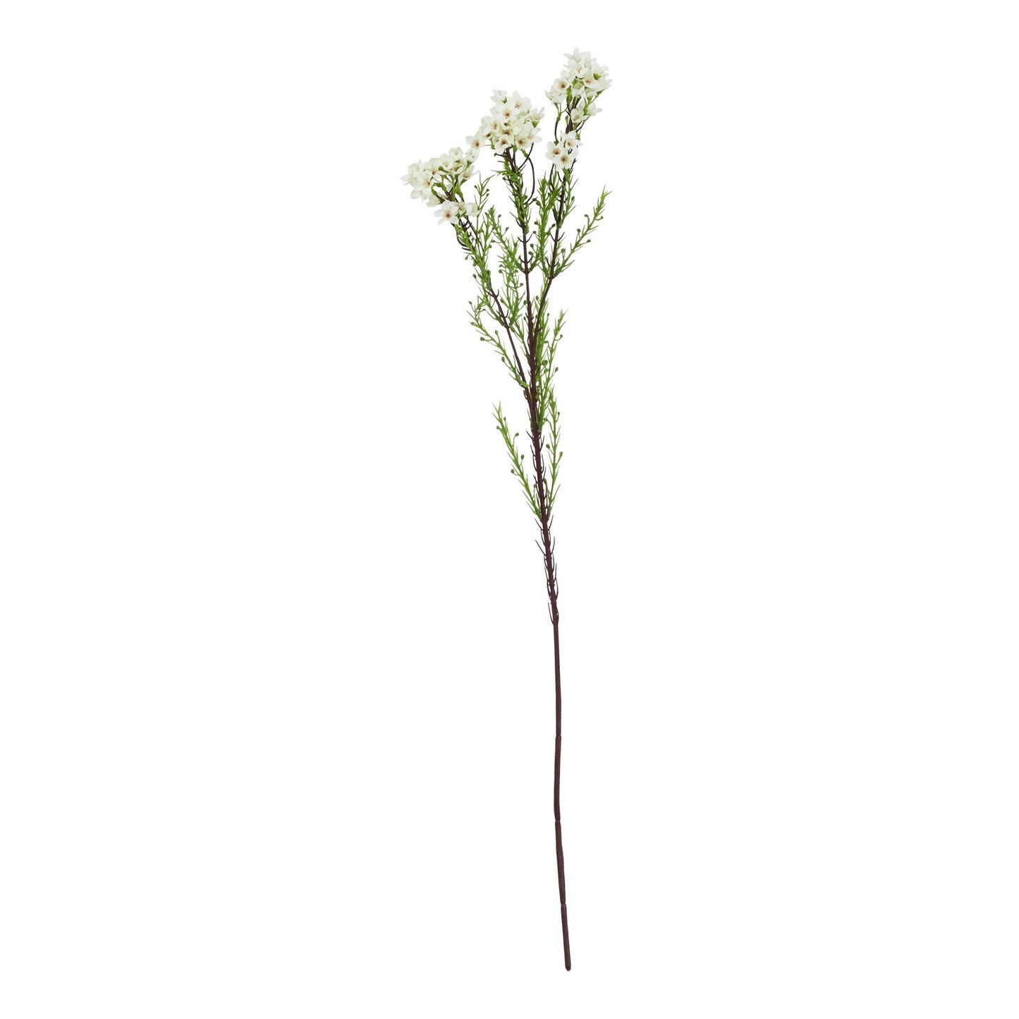 Lifelike white waxflower stem with delicate star-shaped blooms and green foliage, perfect for elegant home decor.