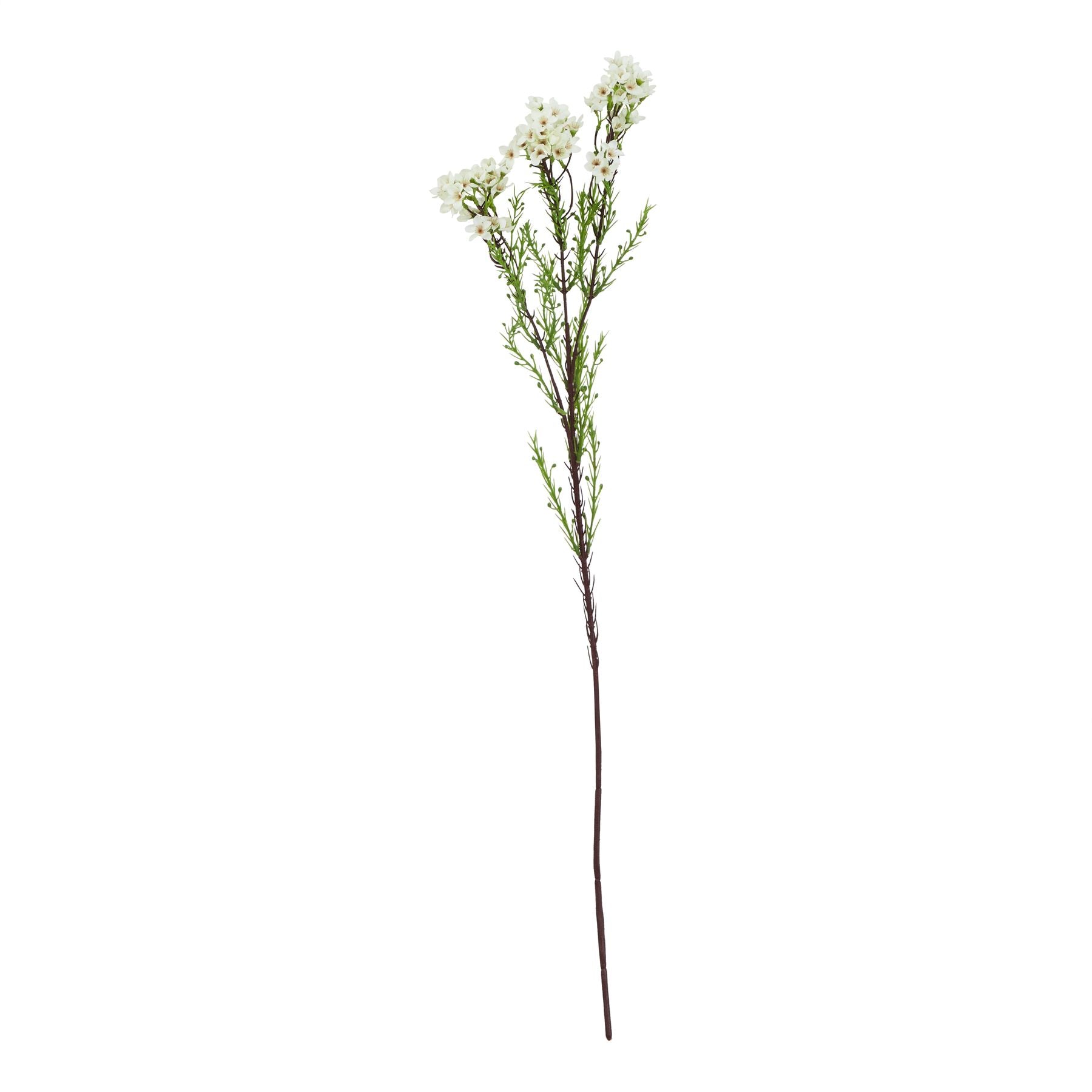 Lifelike white waxflower stem with delicate star-shaped blooms and green foliage, perfect for elegant home decor.