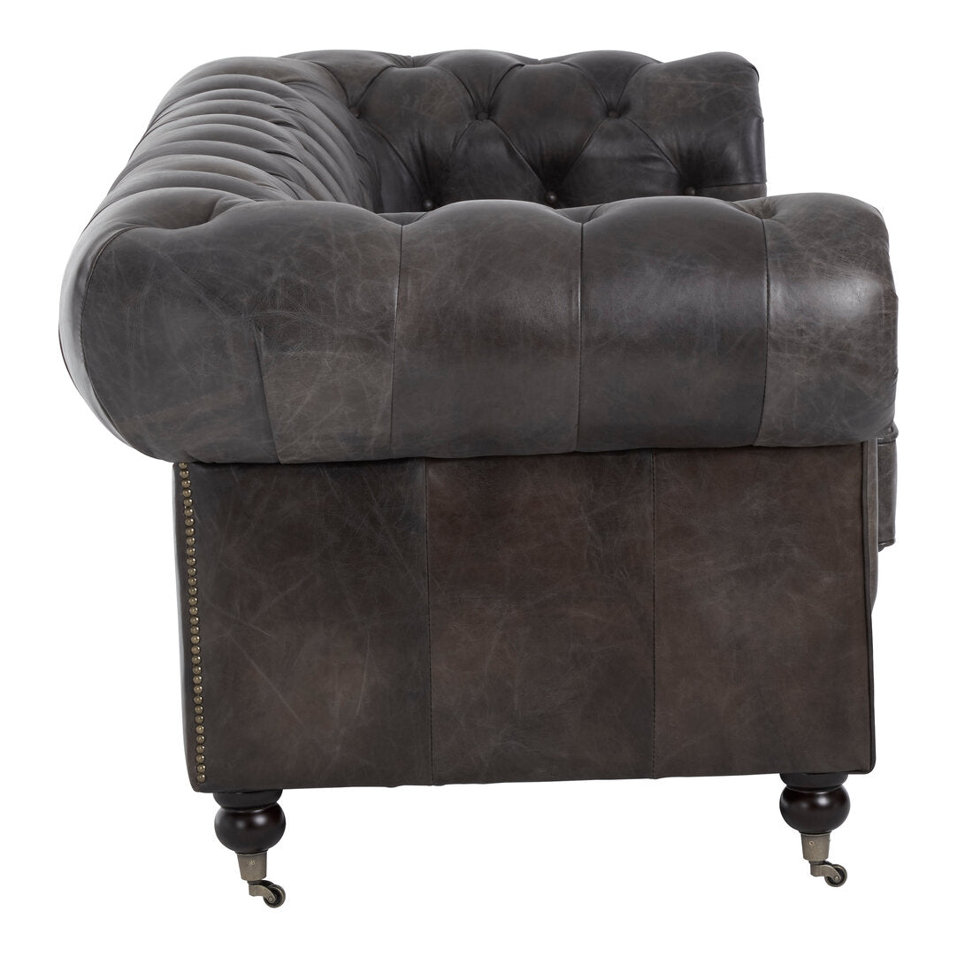 Noble Dark Grey Brown Leather Chesterfield 3 Seat Sofa