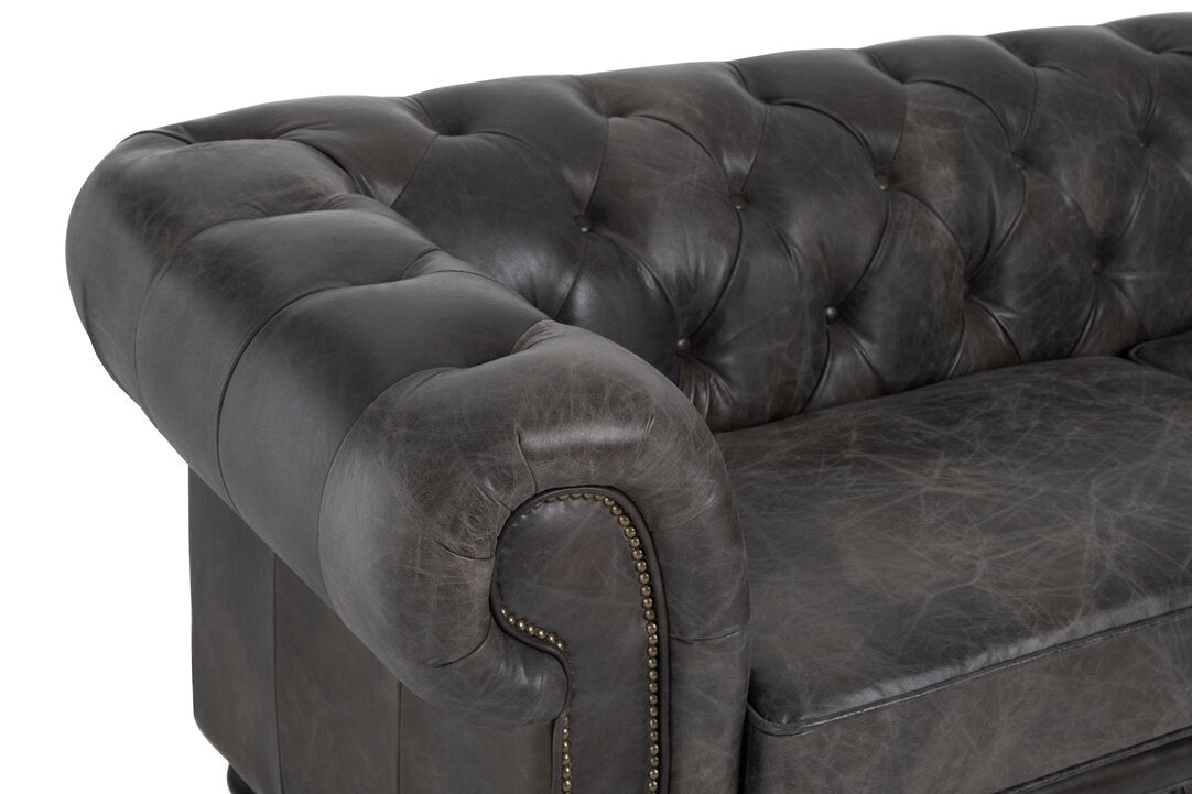 Noble Dark Grey Brown Leather Chesterfield 3 Seat Sofa