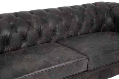 Noble Dark Grey Brown Leather Chesterfield 3 Seat Sofa