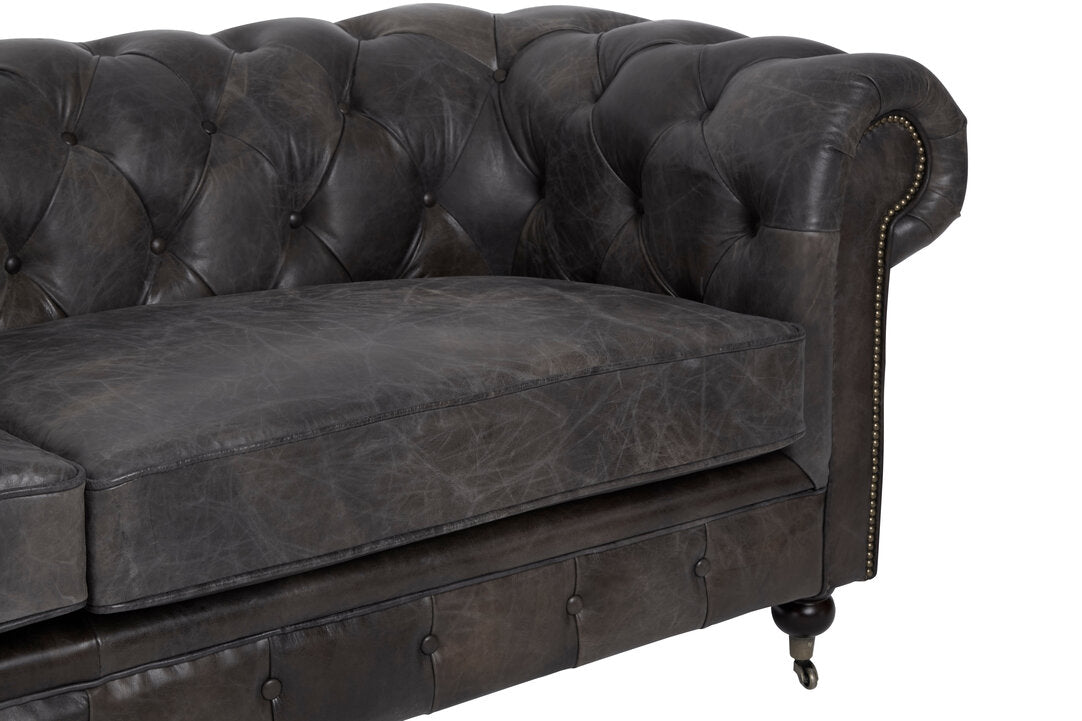 Noble Dark Grey Brown Leather Chesterfield 3 Seat Sofa