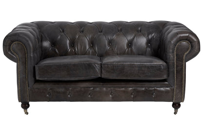 Noble Dark Grey Brown Leather Chesterfield 2 Seat Sofa