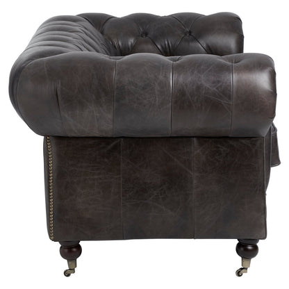 Noble Dark Grey Brown Leather Chesterfield 2 Seat Sofa