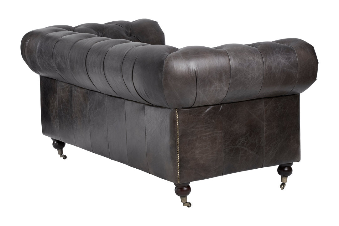 Noble Dark Grey Brown Leather Chesterfield 2 Seat Sofa