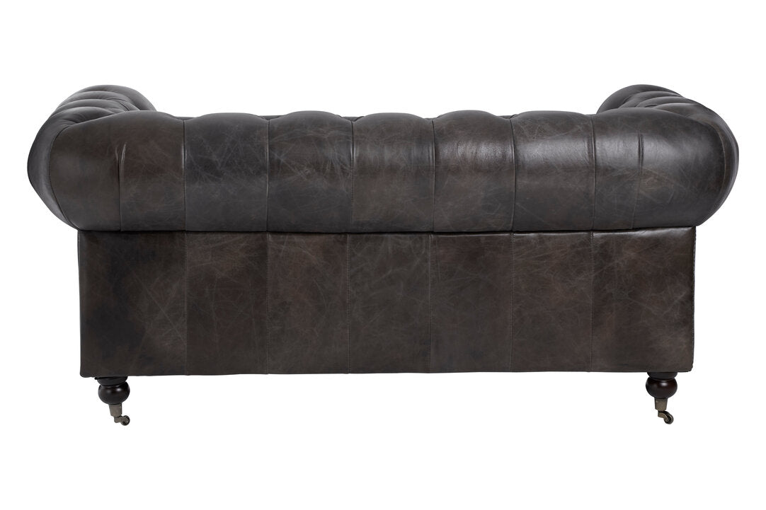 Noble Dark Grey Brown Leather Chesterfield 2 Seat Sofa