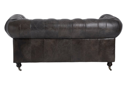 Noble Dark Grey Brown Leather Chesterfield 2 Seat Sofa