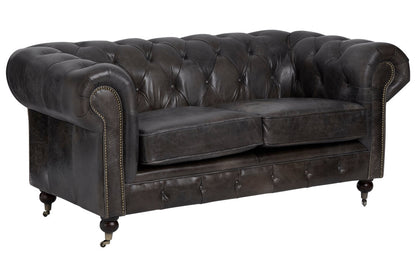 Noble Dark Grey Brown Leather Chesterfield 2 Seat Sofa