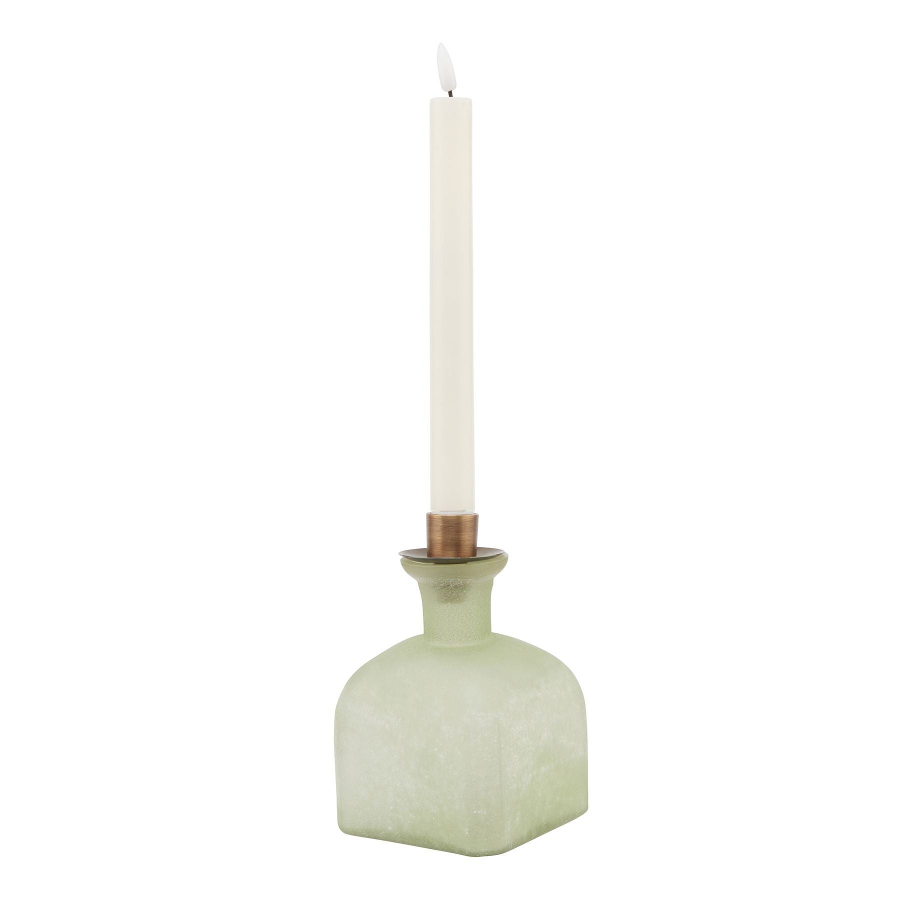 Smoked Sage and Aged Brass Candle Holder Vase - Vases from the Quanta Home collection.