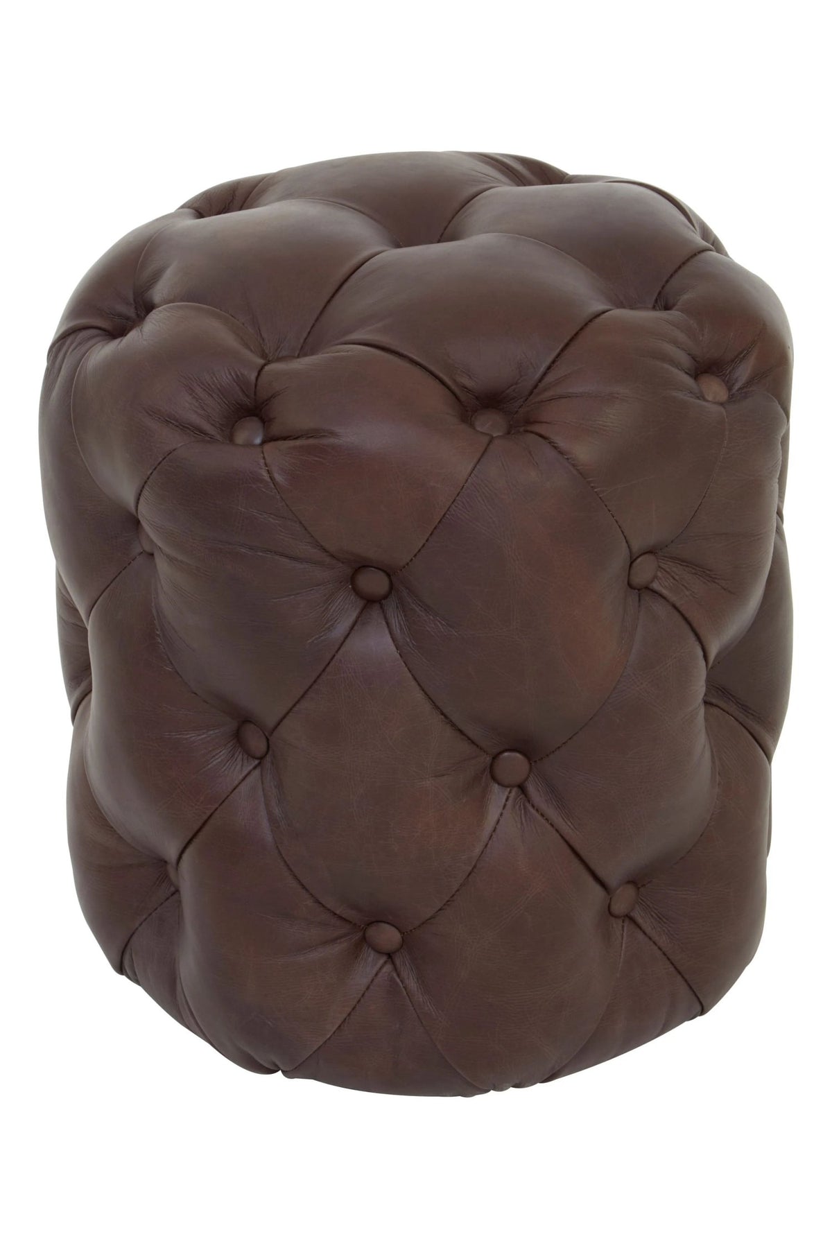 Noble Button Tufted Brown Leather Stool