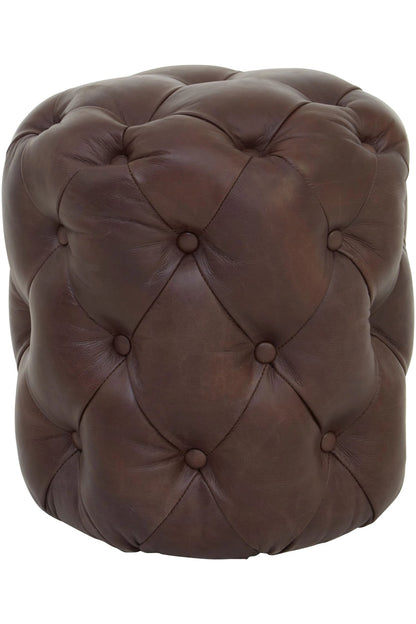 Noble Button Tufted Brown Leather Stool