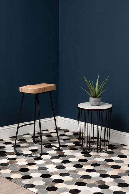 Bordeaux Oak Wood Saddle Seat Bar Stool with Black Legs