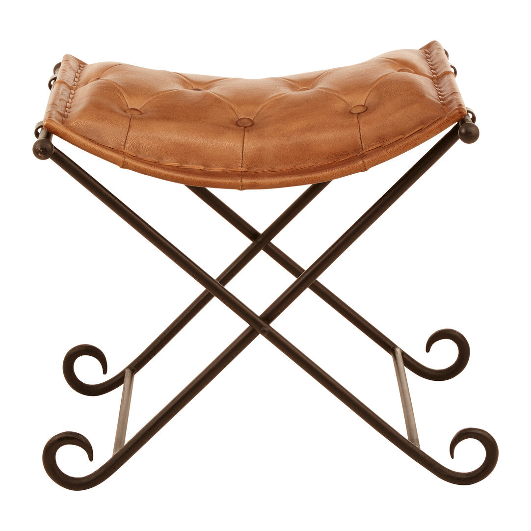 Dakota Brown Leather and Iron Folding Stool