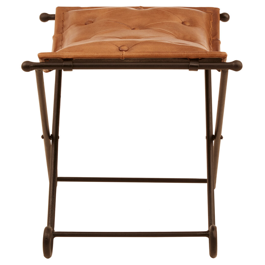 Dakota Brown Leather and Iron Folding Stool