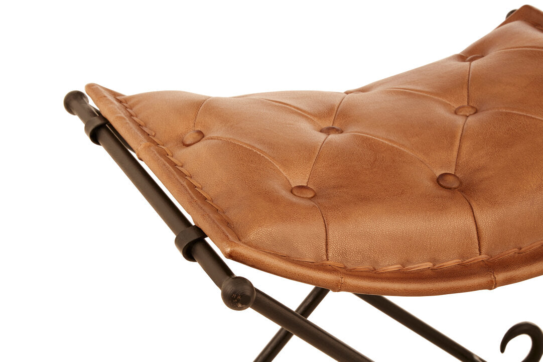 Dakota Brown Leather and Iron Folding Stool