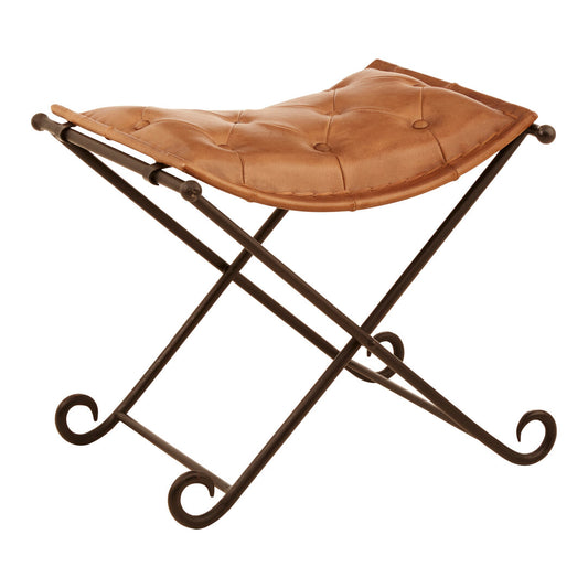 Dakota Brown Leather and Iron Folding Stool