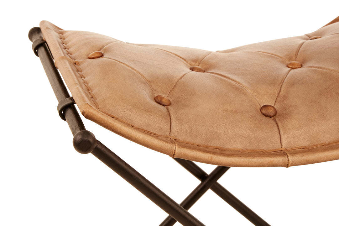 Dakota Light brown Leather And Iron Stool