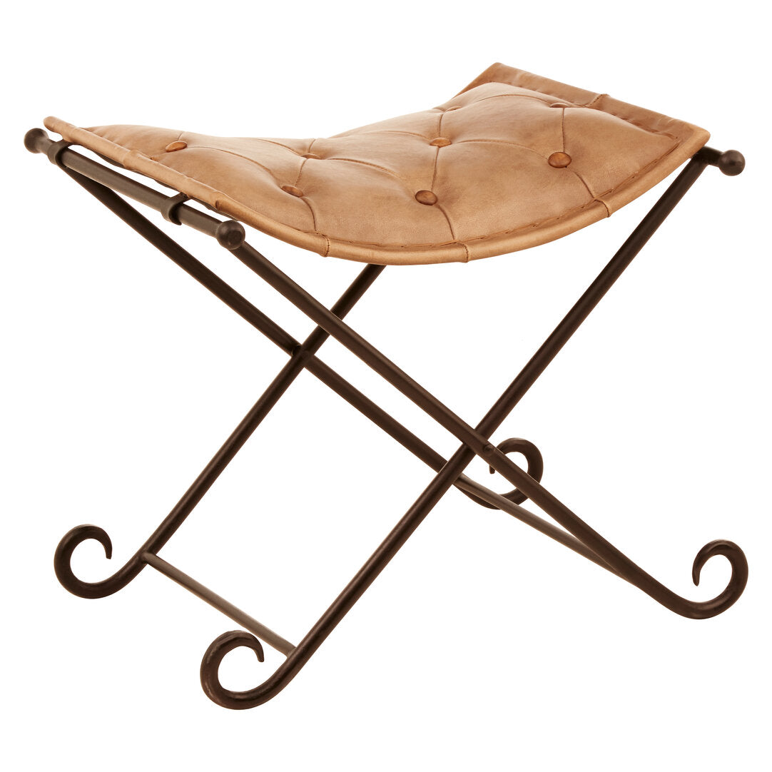Dakota Light brown Leather And Iron Stool