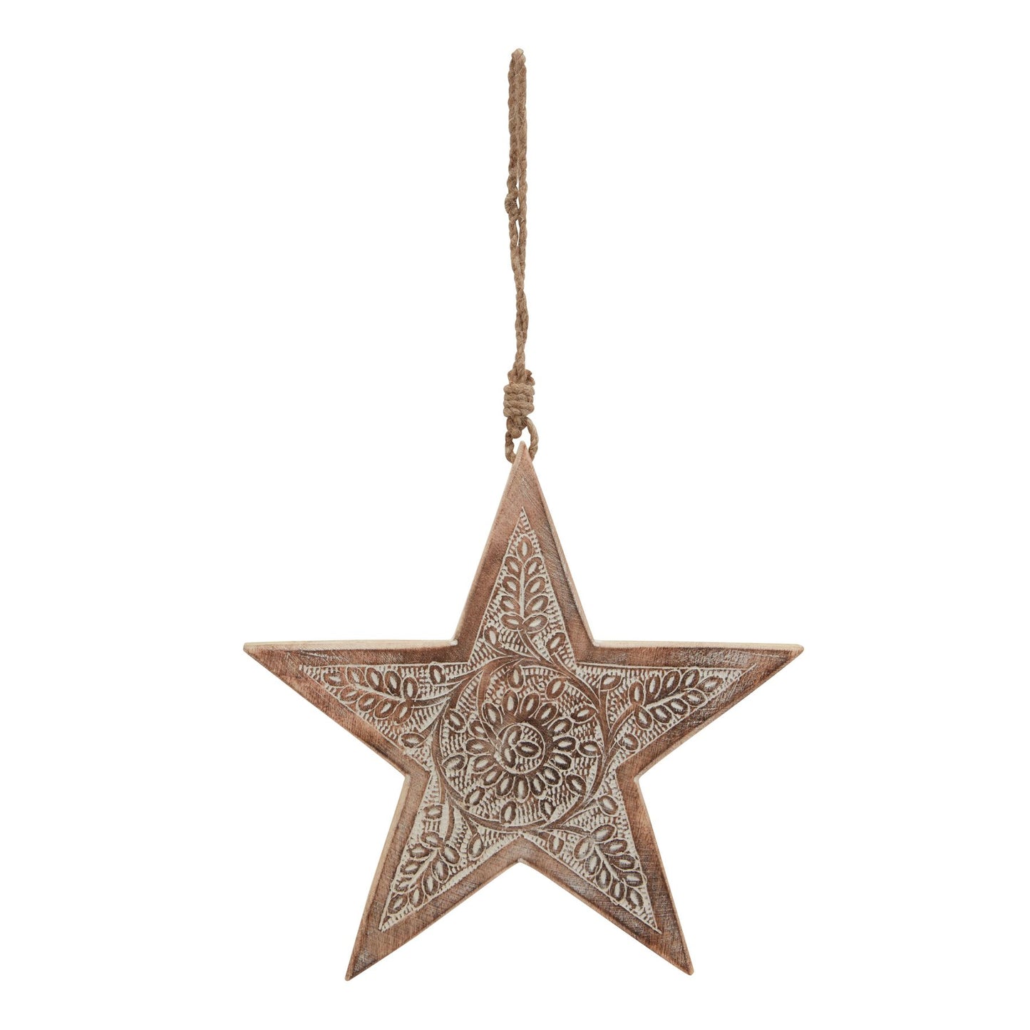 Natural Wooden Large Patterned Hanging Star - Christmas Baubles from the Quanta Home collection.