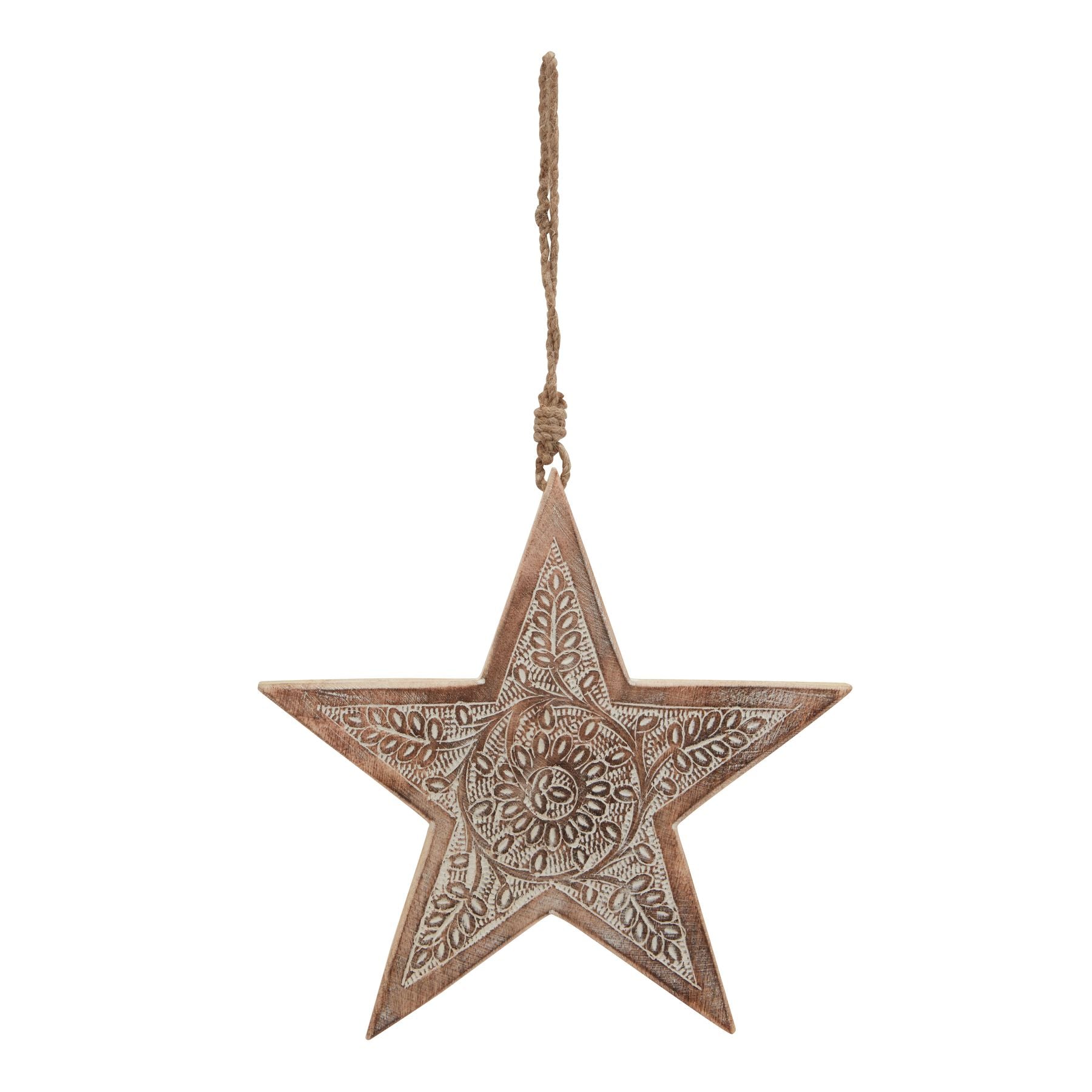 Natural Wooden Large Patterned Hanging Star - Christmas Baubles from the Quanta Home collection.