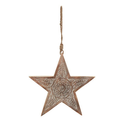 Natural Wooden Large Patterned Hanging Star - Christmas Baubles from the Quanta Home collection.