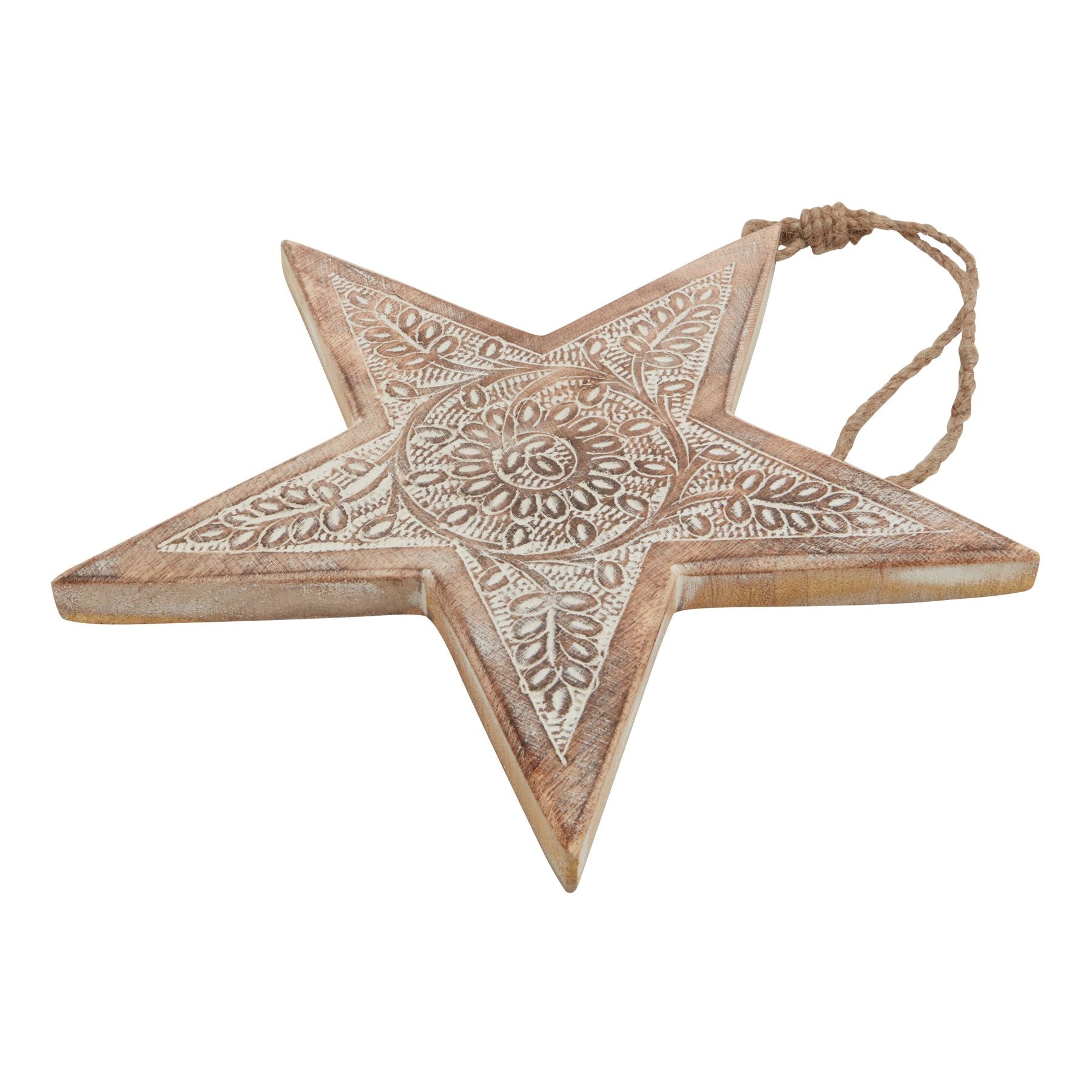 Natural Wooden Large Patterned Hanging Star - Christmas Baubles from the Quanta Home collection.