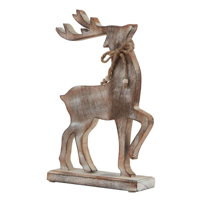 White Wash Collection Wooden Reindeer Decoration - Christmas Room Decorations from the Quanta Home collection.