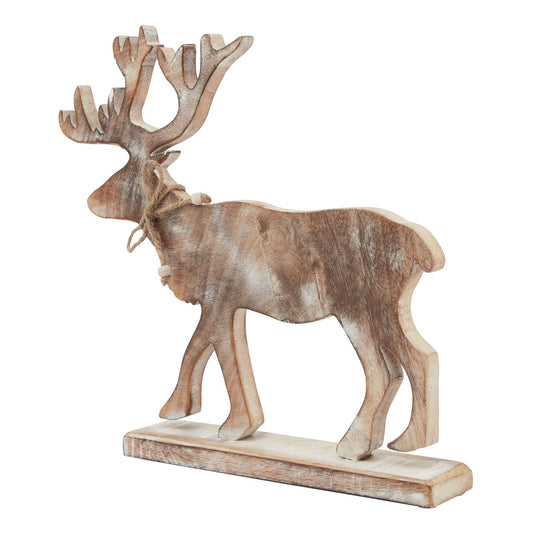 White Wash Collection Wooden Stag Decoration - Christmas Room Decorations from the Quanta Home collection.