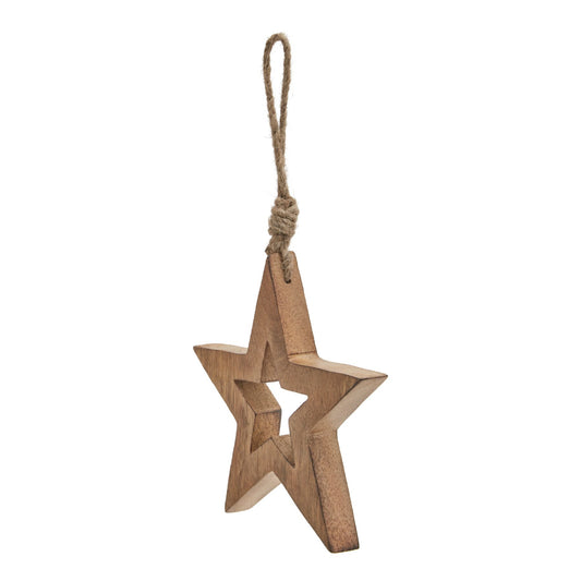 Natural Wooden Hanging Star - Christmas Baubles from the Quanta Home collection.