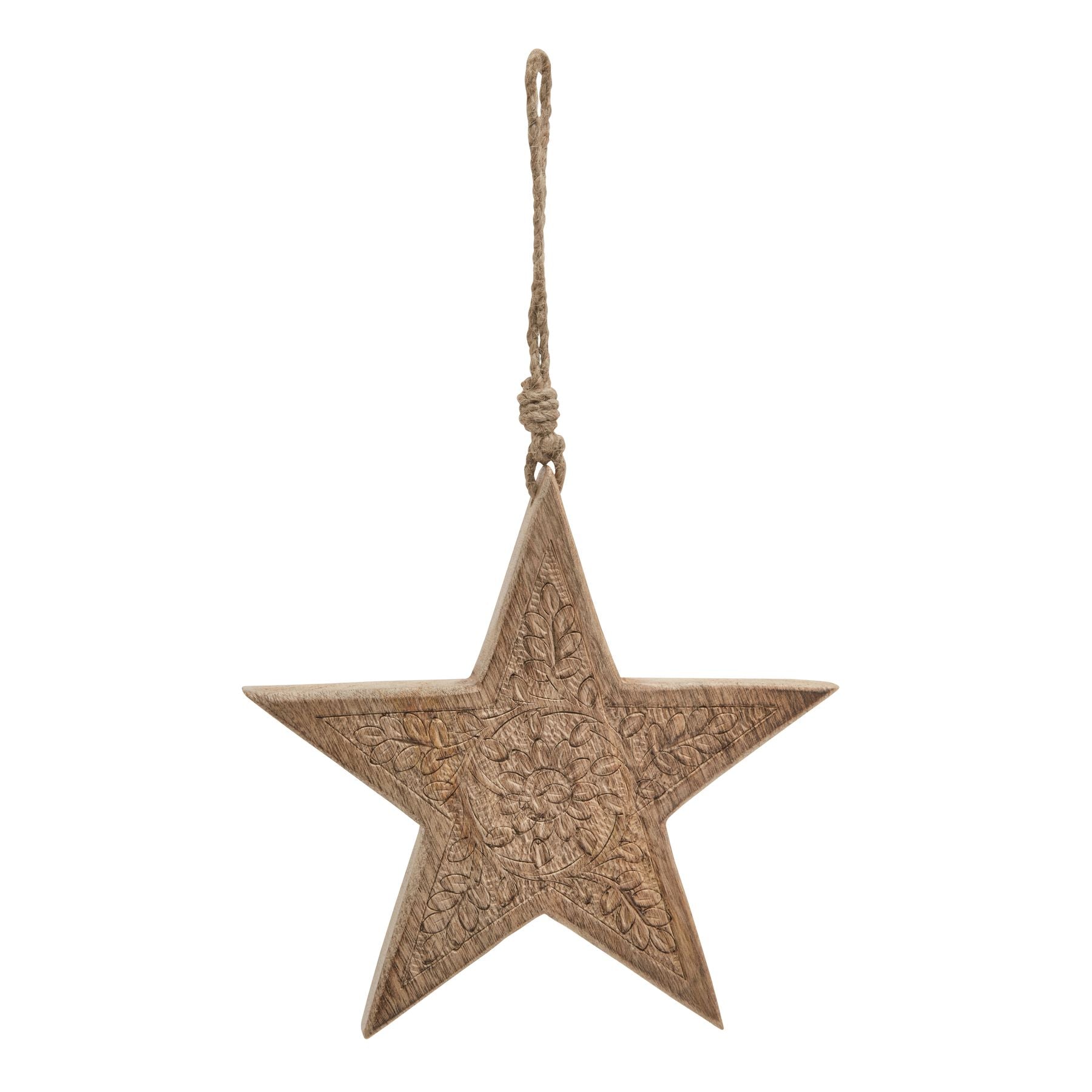 Natural Wooden Patterned Hanging Star - Christmas Baubles from the Quanta Home collection.
