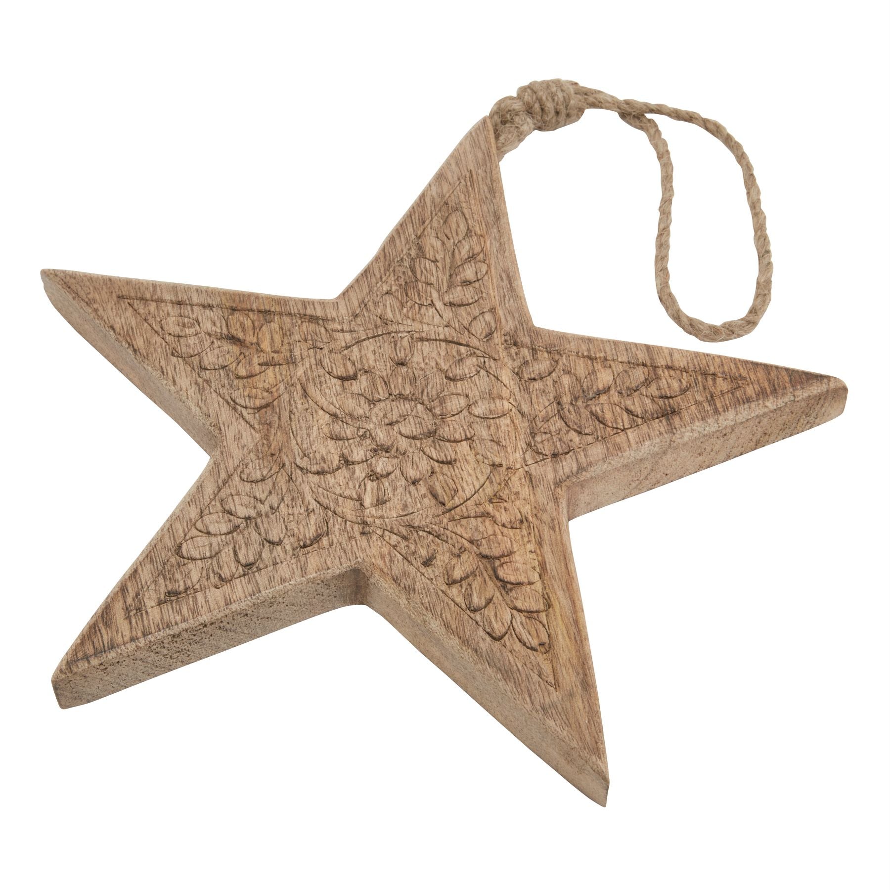 Natural Wooden Patterned Hanging Star - Christmas Baubles from the Quanta Home collection.