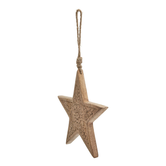 Natural Wooden Patterned Hanging Star - Christmas Baubles from the Quanta Home collection.