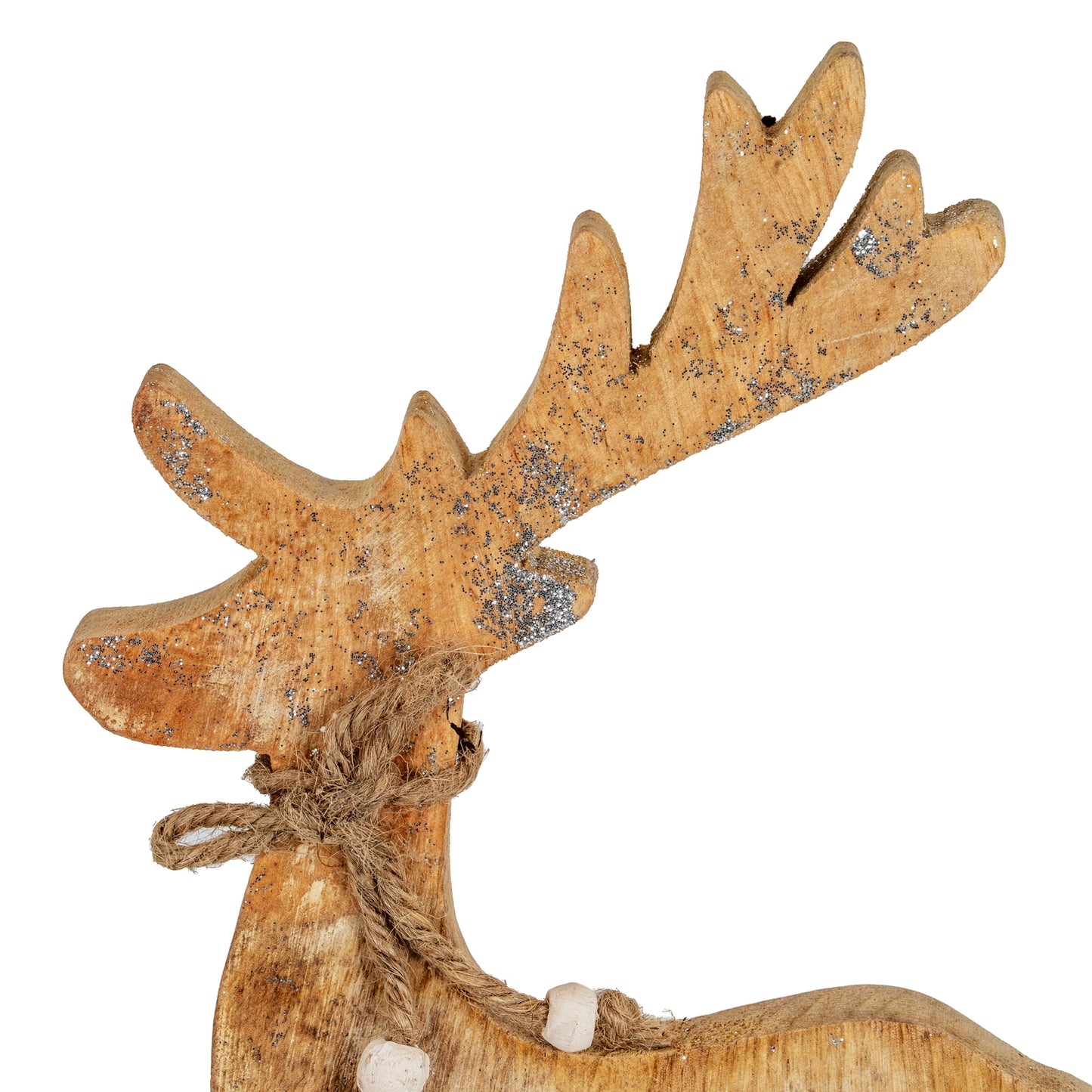 White Wash Collection Wooden Sparkle Reindeer Decoration
