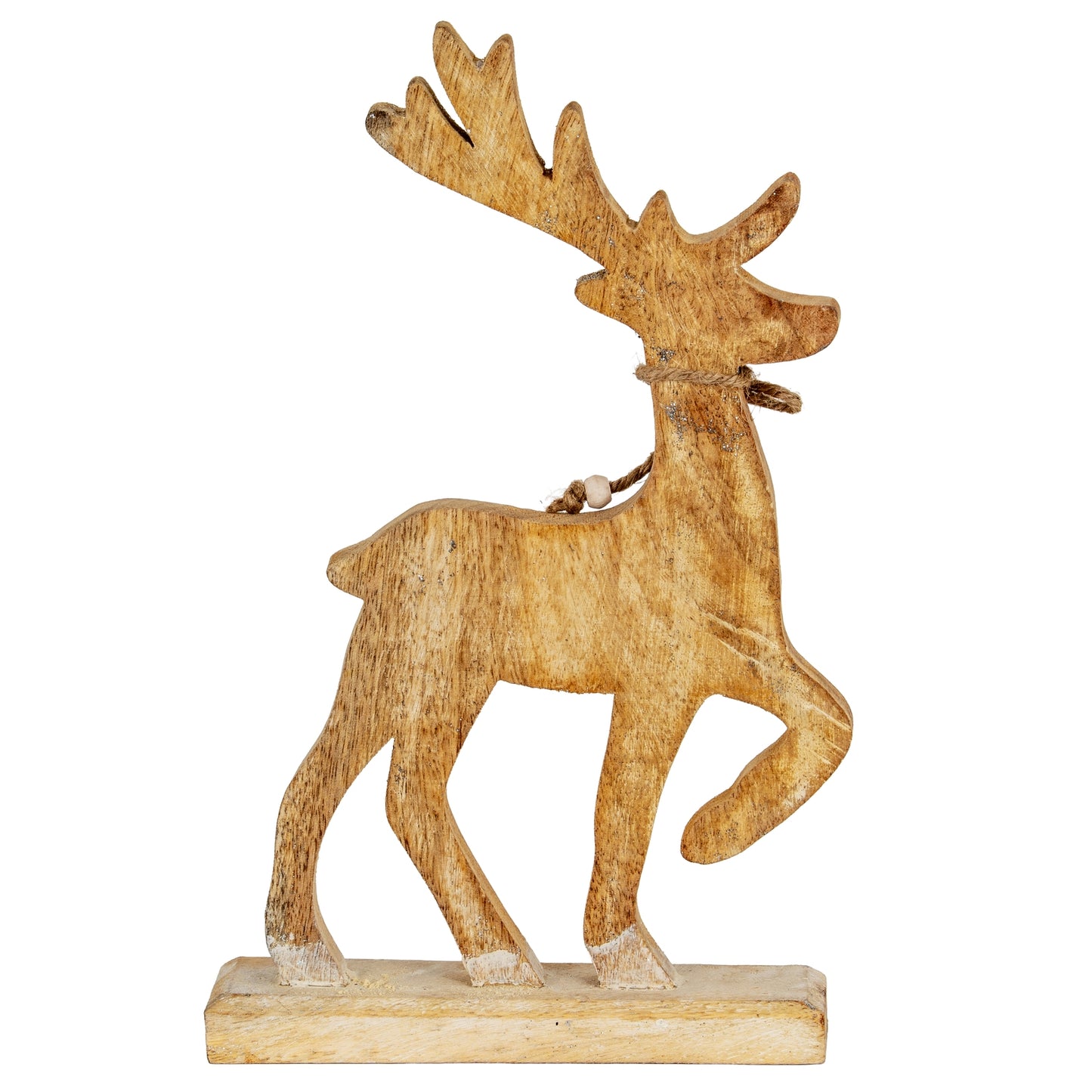 White Wash Collection Wooden Sparkle Reindeer Decoration