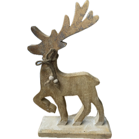 White Wash Collection Wooden Sparkle Reindeer Decoration - Christmas Room Decorations from the Quanta Home collection.