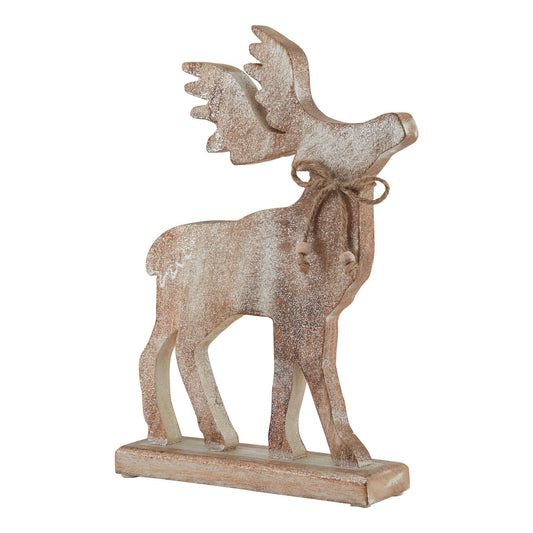White Wash Collection Large Wooden Sparkle Stag Decoration - Christmas Room Decorations from the Quanta Home collection.