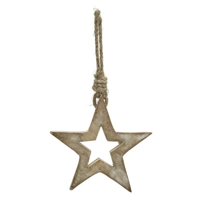 White Wash Collection Small Wooden Hanging Star Decoration - Christmas Baubles from the Quanta Home collection.