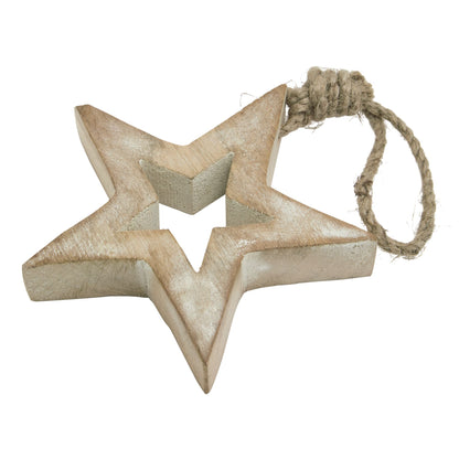White Wash Collection Small Wooden Hanging Star Decoration - Christmas Baubles from the Quanta Home collection.