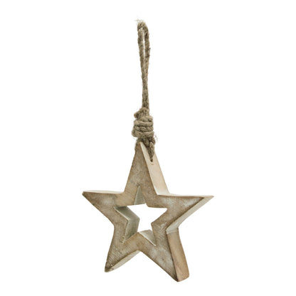 White Wash Collection Small Wooden Hanging Star Decoration - Christmas Baubles from the Quanta Home collection.