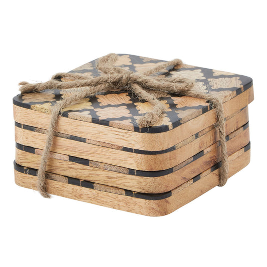 Set Of 4 Wood Effect Black Geometric Coasters - Kitchen And Tableware from the Quanta Home collection.