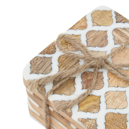 Set Of 4 Wood Effect White Geometric Coasters - Kitchen And Tableware from the Quanta Home collection.