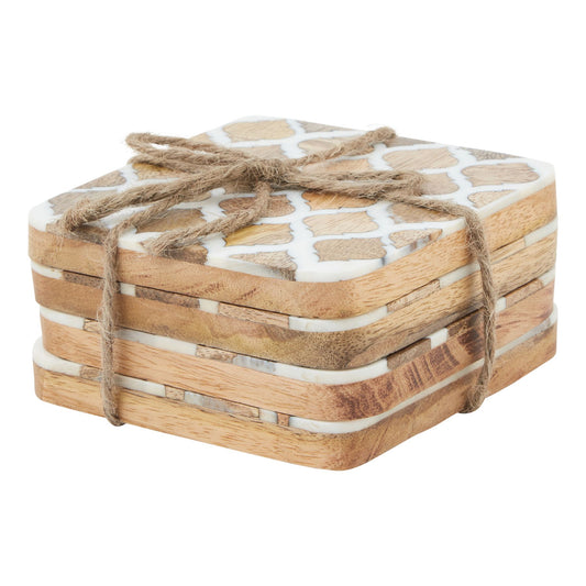 Set Of 4 Wood Effect White Geometric Coasters - Kitchen And Tableware from the Quanta Home collection.