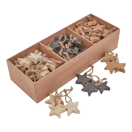 Pack Of 90 Wooden Star Hanging Decorations - Christmas Baubles from the Quanta Home collection.