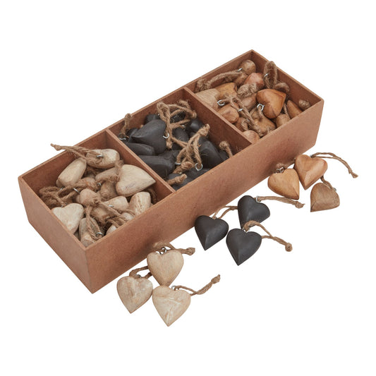 Pack Of 90 Wooden Heart Hanging Decorations - Christmas Baubles from the Quanta Home collection.
