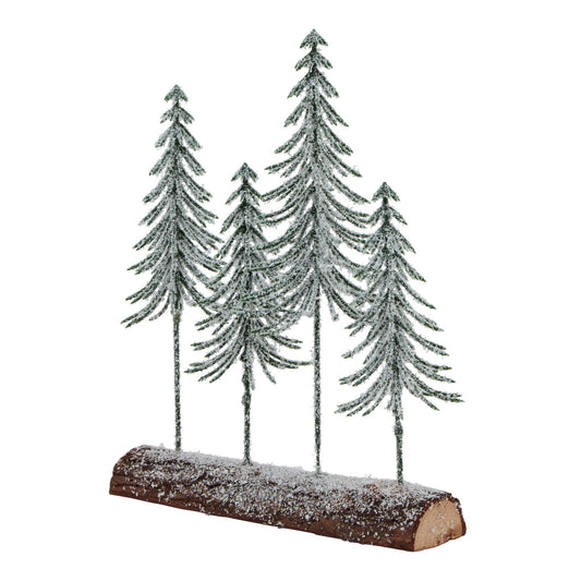 Small Snowy Spindle Tree Quad In Wood Log - Christmas Room Decorations from the Quanta Home collection.