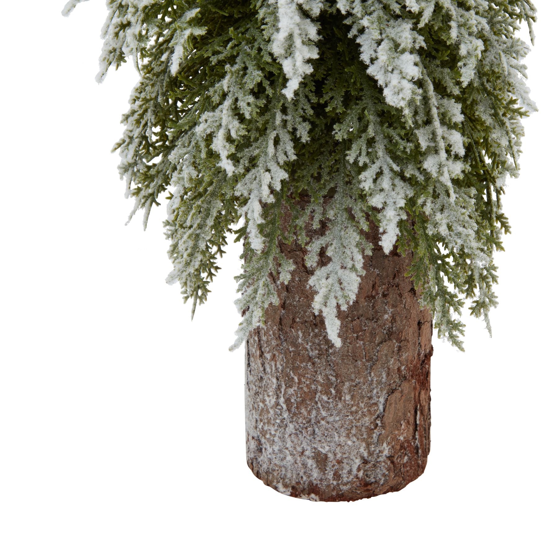 Small Snowy Fir Tree On Tall Wood Log - Christmas Room Decorations from the Quanta Home collection.