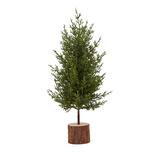 Small Green Fir Tree In Wood Log - Christmas Room Decorations from the Quanta Home collection.