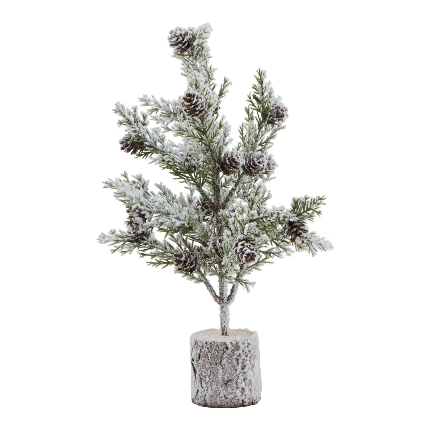 Small Snowy Fir Tree With Pinecones In Wood Log - Christmas Room Decorations from the Quanta Home collection.